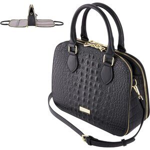 Black Vegan Leather Multi-Compartment Travel Tote Bag with Detachable Shoulder S